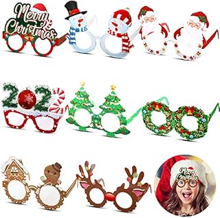 32 Pieces Christmas Paper Eyeglasses 2022 Reindeer Antlers Santa Snowman Xmas Glasses Frame Costume Decoration for Christmas Party Season Theme Holiday Party Supplies Photo Booth Props Accessories
