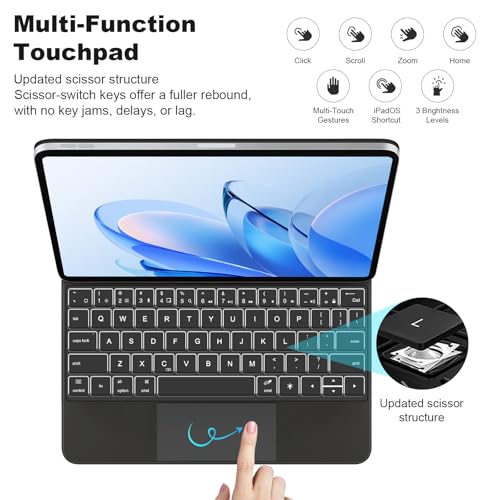 Image of Magic Keyboard Case for iPad Air 13 Inch (M2 2024 / M3 2025) and iPad Pro 12.9 inch (3 /4 /5 /6th Gen), Magnetic Stand Bluetooth iPad Keyboard with Precision Trackpad, Auto Sleep /Wake, Backlit Keys