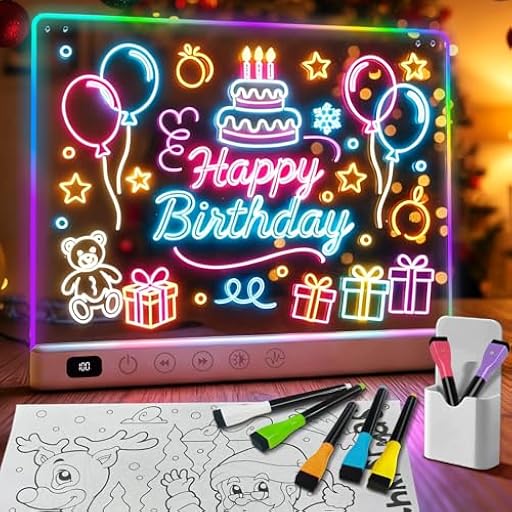 Tablero de dibujo LED con 13 efectos de luz, 35 x 25 cm, recargable, tabla de notas LED Glow Doodle con colores, tabla de dibujo de luz de neón, regalos para niños, regalos para Navidad, regalos de | Ya disponible en tu tienda friki favorita! En mundofriki.es!