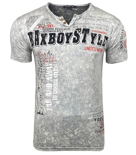 T-shirt homme coton col V boutonné délavé coupe classique BX148