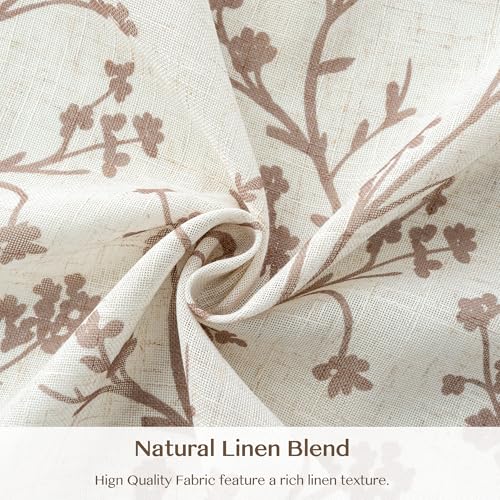Image of THREE GIRLS Floral Linen Shree Printed Curtains 120 Inches Light Filtering Vintage Farmhouse, Back Tab Rod Pocket Cottage Core Drapes for Living Room Bedroom Dining Room, Beige on Beige, 2 Panels