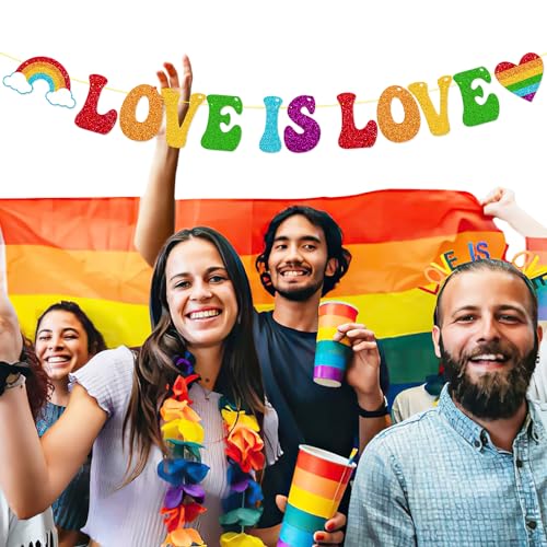 Image of Love is Love Banner Pride Month Party Decorations for LGBT Lesbian Gay Bisexual Transgender Celebration Pride Parade Pride Rainbow Festival Party Supplies