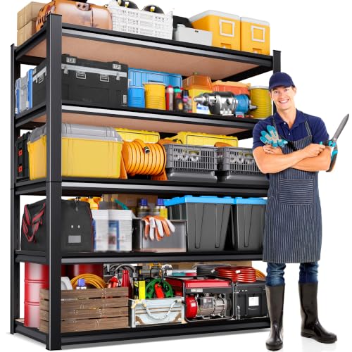 Image of 78 inch H x 46 inch Wx 20 inch D Garage Shelving Unit, 2050LBS Heavy Duty Metal Storage Shelves, 5 Tier Adjustable Utility Steel Rack, Freestanding Organizer for Warehouse, Pantry, Basement, Shop Black