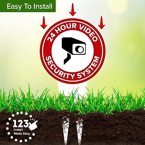 Image of 24 Hour, Video Security System Sign, 7x13, Heavy Duty Integrated Ground Stakes, Indoor /Outdoor Use, Rust Free Aluminum Composite, Made in USA by My Sign center