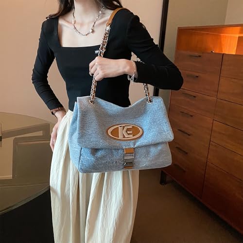 Bolso Tote para mujer en tela denim con cadena miniatura 2