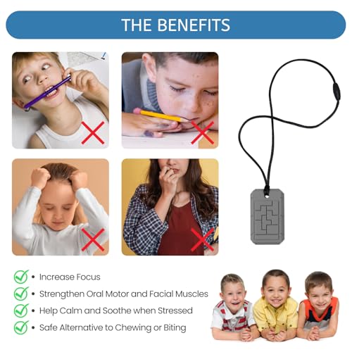 Chew Necklaces for Sensory Kids, Maze Design Chew Necklace, Oral Motor Chewy Teether for Chewers with Autism, ADHD, SPD, or Biting Needs, 4 Packs - Image 7