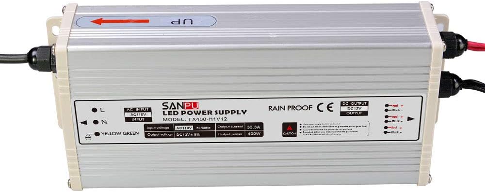 Promo Discount Up To 70% Off JMWaaBong Switch Mode Power Supply 400W 12V 33A Constant Voltage LED Driver 12VDC Rainproof Outdoor 110V AC to DC 12 Volt Transformer Converter (FX400-H1V12)
