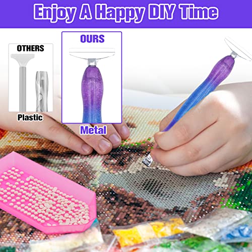 ZYNERY 18 PCS Diamond Painting Pens Kit, Metal Tips & Resin Drill Pens, Diamond Painting Tools Accessories with Anti-slip Mat, Tray, Clay - Ideal for DIY Craft, Diamond Art Lovers & Beginners (Purple)