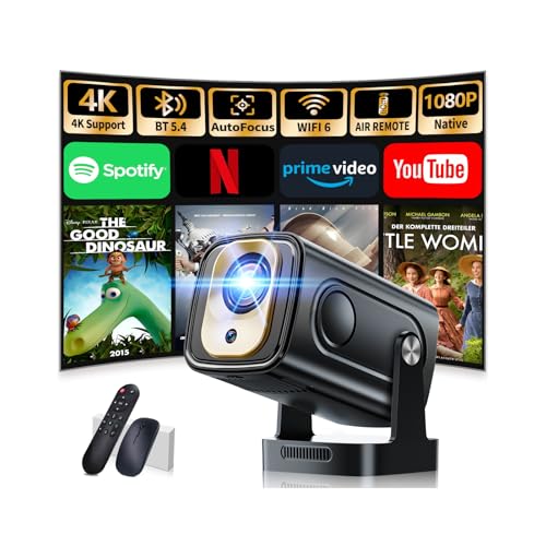 Migliori proiettori 【App integrata】Mini Proiettore 1080P FHD, 2026 Proiettore 4K Supporta Proiettore Portatile WiFi 6 Bluetooth 5.4 Auto Keystone, HDMI/Phone/USB/TV Stick/Laptop, con Cavo HDMI & Mouse nero