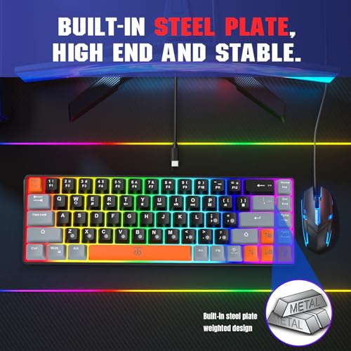 Image of Snpurdiri 60% Percent Gaming Keyboard, Compact RGB Backlit Small Gaming Keyboard for Windows, PC, Laptop (68 Keys, Black-Grey-Orange)