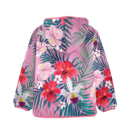 OTVEE Palm Leaves and Hibiscus Flowers Kids Hoodie Jacket Fall Spring Full Zip Warm Outwear Coat2