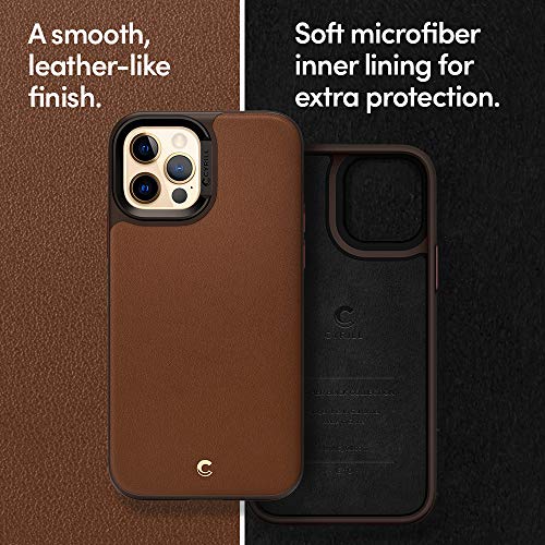 Image of Spigen Cyrill Leather Brick | iPhone 12 Pro /12 Case | iPhone 12 Pro /12 Back Cover | Faux Leather+TPU+PC - Saddle Brown