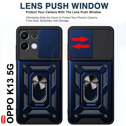 Image of Armor Bumper Back Cover Case for Oppo K13 5G | Rotating Camera Cover, Ring Holder & Kickstand | Heavy Duty & 360 Degree Protection Oppo K13 5G Back Cover (Blue)