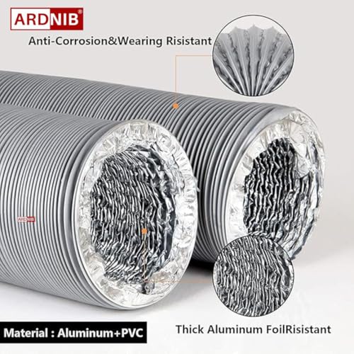 Image of 8 inch 32 FT (10 METER) PVC Flexible Duct /Insulated Duct /Exhaust duct /Aluminum duct /Cowl with mesh /Inline duct ventilation system accessories (8 Inch)