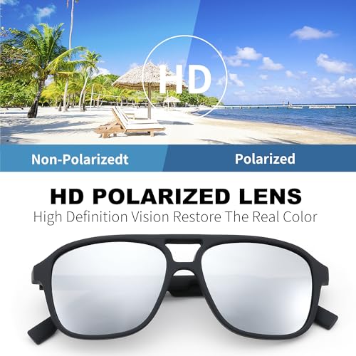 Image of FEISEDY Polarized Aviator Sunglasses for Men Women Lightweight TR Frame Double Bridge Square Pilot Sun Glasses Shades B0120