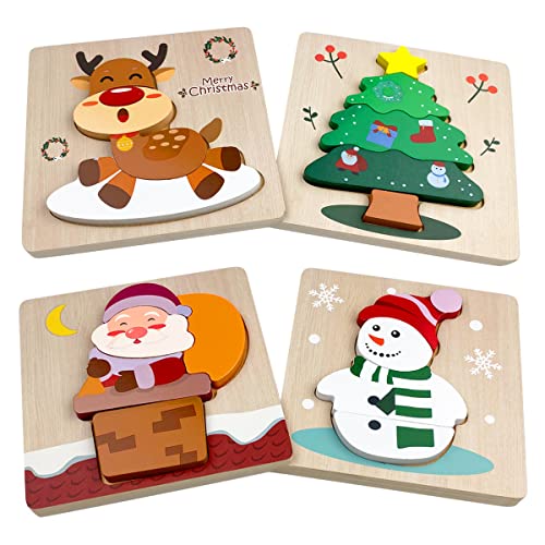 Anditoy 4 Pack Christmas Wooden Puzzles