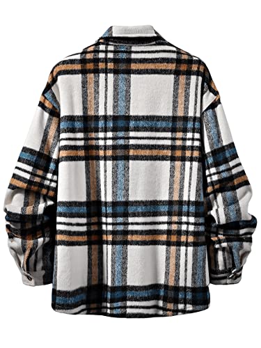SweatyRocks Men's Plaid Long Sleeve Button Front Jacket Drop Shoulder Single Breasted Coat Shirt2