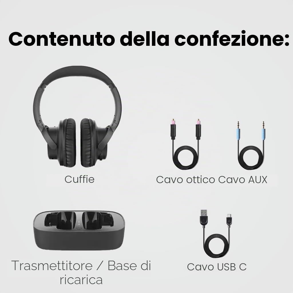 Avantree Ensemble – Cuffie TV Senza Fili Wireless per Anziani con Clear Voice, Base di Ricarica, Configurazione Facile, 35h di Autonomia, Design Confortevole, Compatibili con Ottico/AUX e TV Bluetooth