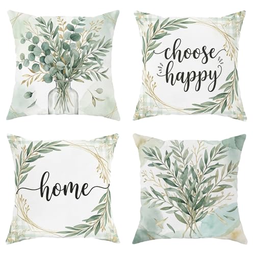Eucalyptus Throw Pillow Covers Set of 4, Modern Minimalistic Vase