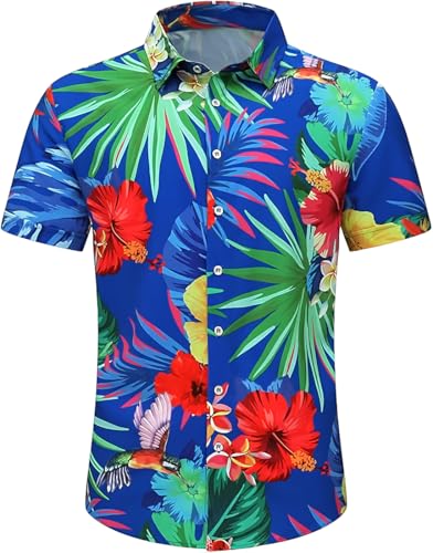 Men's Striped Floral Hawaiian Shirt - Casual Short Sleeve Button Down For Summer & Beach - View #4