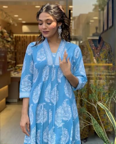 Image of PARTHVI Women's Rayon Blend Anarkali Printed Kurta with Pant & Dupatta & Dupatta