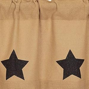 Burlap Natural with Black Stars Primitive 36x36x16 Swag Pair Tan Rod Pocket Stenciled Cotton Kitchen Window Curtains