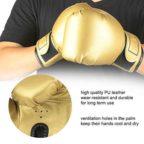 1 Pair Boxing Gloves for Boys PU Taekwondo Gloves Professional Fighting Teenager Boxing Training Gloves Thickened Punching Sparring Training Mitts for Youth Kickboxing Muay Thai (Gold) - Image 4