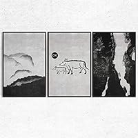 SIGNWIN 3 Piece Framed Canvas Wall Art Black and White Flower Canvas Prints Home Artwork Decoration for Living Room,Bedroom - 16