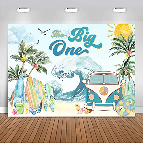 Mocsicka The Big One Birthday Backdrop for Boys Summer Beach Surfboard Photography Background Surfs Up Surfing 1st Birthday Cake Table Decorations Banner Photobooth Props (7x5ft)