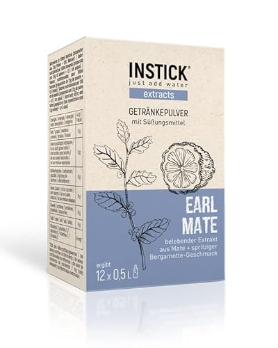 INSTICK Extracts Earl Mate | Zuckerfreies Instant-Getränk mit Mate-Extrakt und natürlichem Bergamotte-Aroma | 12-er Packung für 12 x 0,5 L Getränkepulver vegan, kalorienarm, leicht gesüßt mit Stevia Cover