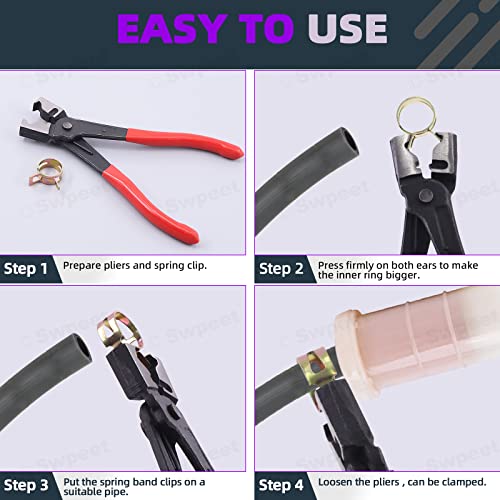 Swpeet 121Pcs 7-22Mm Spring Band Hose Clamps With Cv Boot Hose Clip Pliers Assortment Kit thumb #4