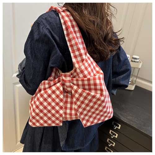 Bolso Tote con moño a cuadros para mujer, gran capacidad miniatura 2
