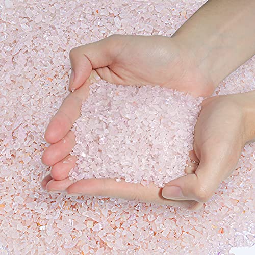 Image of T4U Tumbled Chips Stones Crushed Crystal Quartz 1 LB, Irregular Shaped Gravel Pebble Healing Stone, DIY Smoothed Rocks for Potted Plant,Resin Art,Vase Fillers Aquarium Gravel Rocks (Light Rose)