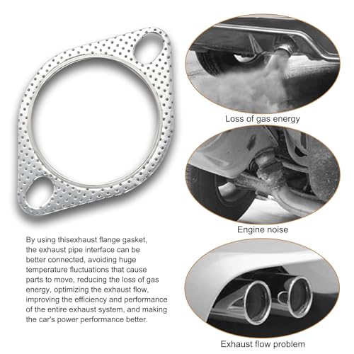 Irinidig 2 PCS Car Exhaust Pipe Interface Gasket, 2.5\" Two-Hole High Temperature High Pressure Resistant Sealing Flange Gasket, Connection Accessories, Compatible with Most Vehicle Types (Silver)