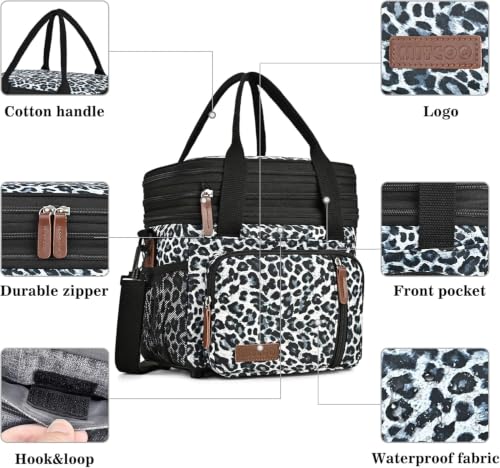 Image of MIYCOO Lunch Bag & Lunch Box for Women Men, Double Deck Leakproof Insulated Soft Large Adult Camping Cooler bag for Work, Beach, Picnic, Travel (Leopard print, 15L)