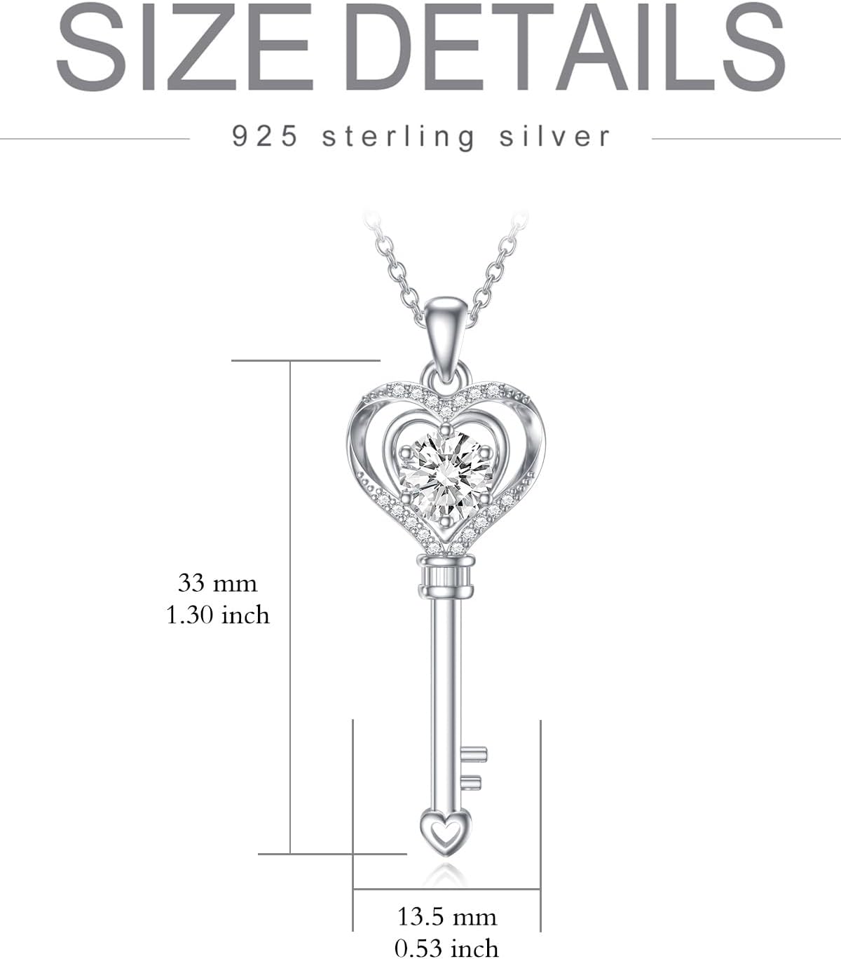 ZBA Natural Diamond Key Necklace for Women 18K Gold Plated Sterling Silver Key Pendant Love Heart Necklace Fine Jewelry Christmas Gifts for Her Wife(Color F-G/Clarity I1-I2) - Image 4