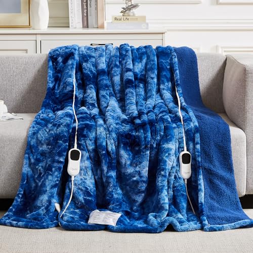 Image of Homemate Electric Heated Blanket Queen Size - 84 inchx90 inch Heating Blanket Queen Size Dual Control 1 /2 /4 /6 /8 Hours Auto-Off 10 Heat Level Over-Heat Protection Luxury Faux Fur Sherpa ETL Certification