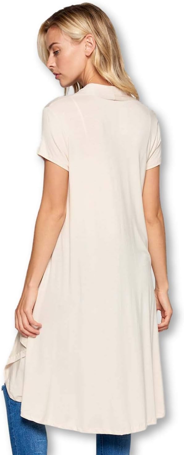 Women's Short Sleeve Ultra Soft Viscose Made from Bamboo Layering Long Duster Cardigan - Image 3