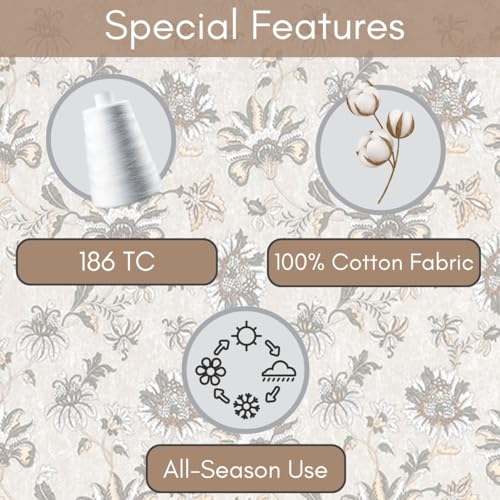 Image of Mafatlal 186 TC Spring Glory Cotton Bedsheet for King Size Bed | 108 x 108 Inches | Summer Lightweight chador for Breathable Sleep | Bedding Set with 2 Pillow Covers | Beige