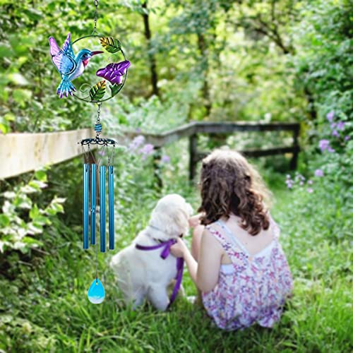 Hummingbird Wind Chimes For Outside 31" H Stained Wind Chimes Gifts For Women Bird Lover Garden, Patio, Yard, Backyard Decor (Humingbird) #TOP4
