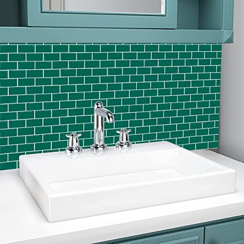 Upgraded, Waldecoo Subway Tile Peel And Stick Backsplash, 10-Sheet Dark Green 3D-Adhesive Kitchen Backsplash Tiles, Kitchen Backsplash Peel And Stick Tile (12"×12") #TOP1