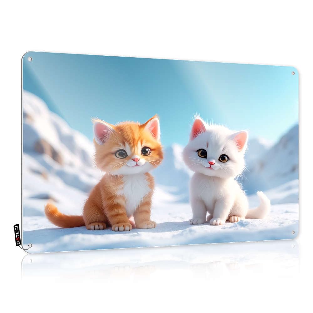 Wall Funny Wall Art Welcome | Two Cute Kittens Sitting On Snowy Mountains. Novelty Cave Decoration(30X40CM)