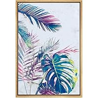 SIGNWIN Framed Canvas Wall Art Pink and Green Tropical Monsteras Leaves Botanical Plants Watercolor Abstract Modern Relax/Calm Pastel for Living Room, Bedroom, Office - 16