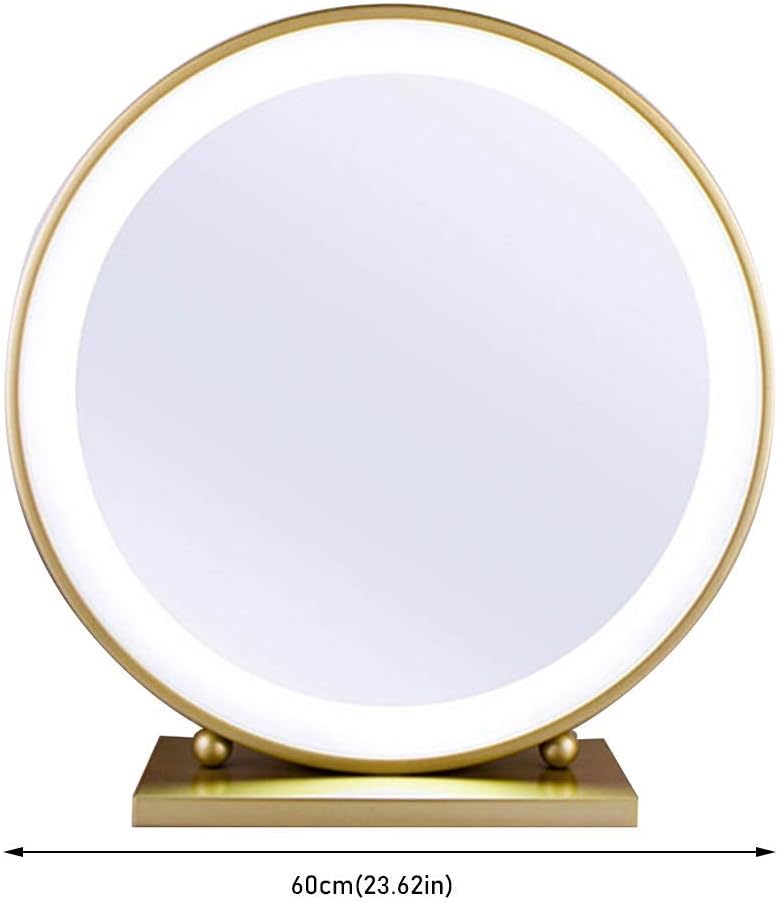 Mirrors Dressing Table with Drawers， Round Illuminated Countertop Cosmetic HD Simple Style Finishing for Dorm Room Bedroom Tabletop (Size : 60cm) image 2