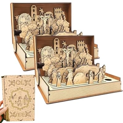 Regalo familiar de Semana Santa de Pascua, nuevo libro de madera de Semana Santa 2025, kit de libro de Pascua hecho a mano para decoración del hogar, escritorio y oficina (2 piezas) | Ya disponible en tu tienda friki favorita! En mundofriki.es!