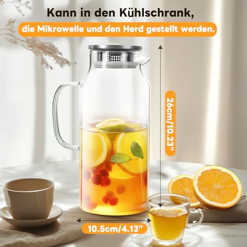 Miudeco Karaffe 2 L, Wasserkrug mit Deckel, für Heißes & Kaltes Wasser – Ansicht 2