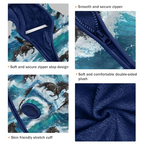 CHIFIGNO Black Horses Ocean Waves Kids Soft Comfy Sweatshirt Jacket with Polar Fleece Lining 3T3