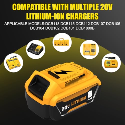 Image of 6 Packs 8000mAh DCB206 Replacement for Dewalt 20V Battery Compatible with Dewalt 20V Max Battery Lithium DCB203 DCB207 DCB200 DCD DCF DCG Series Cordless Power Tools