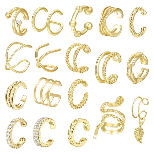 18Pcs Faux Piercing Oreille Faux Piercing Oreilles Fau-x Percing Au Oreille Boucle O-reille Sans Trou Ear Cuff Earcuff Femme Manchette Oreill-e Femme Ear Cuff...