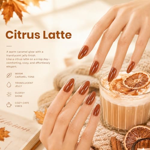 Image of Beetles Brown Gel Nail Polish - Citrus Latte 15ML Amber Brown Jelly Gel Polish Sheer Translucent Fall Nail Polish Soak Off UV French Nail Art Salon DIY at Home Manicure Gift for Women